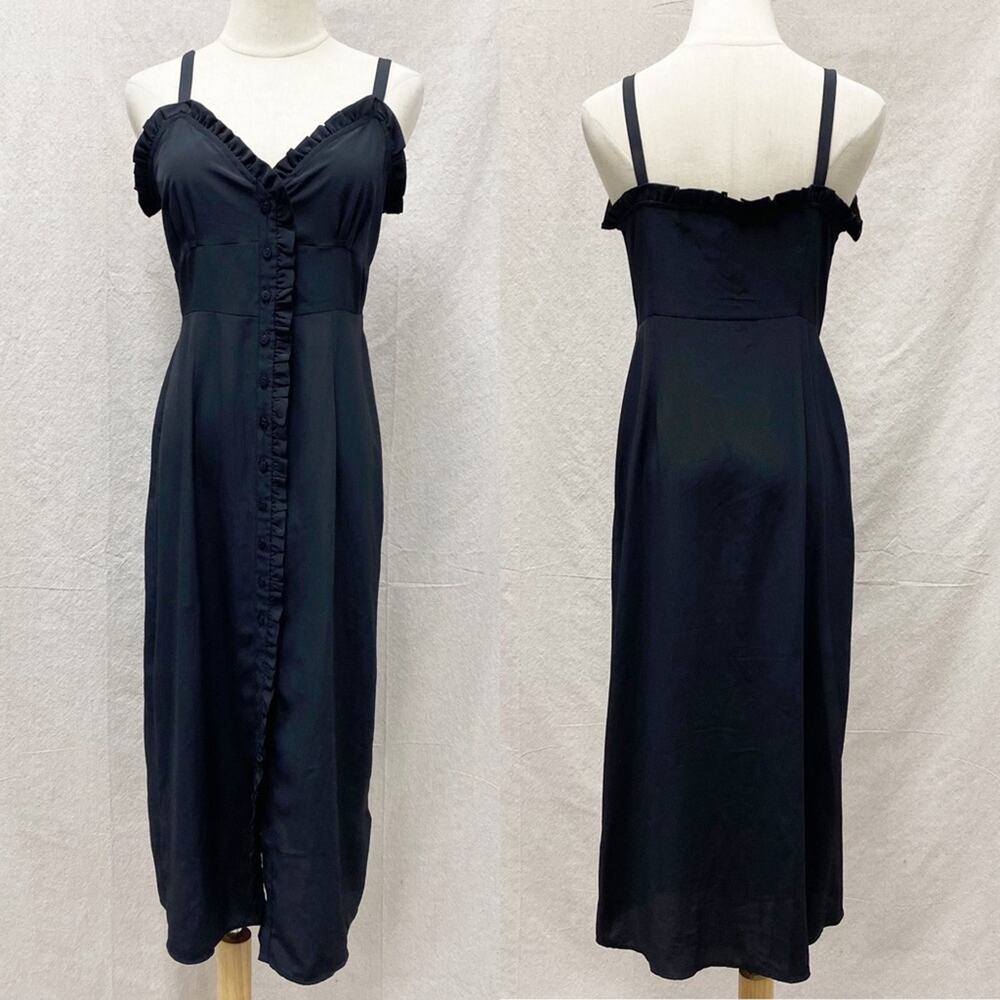 Topshop black ruffle accent button up midi sunndress size‎ 6